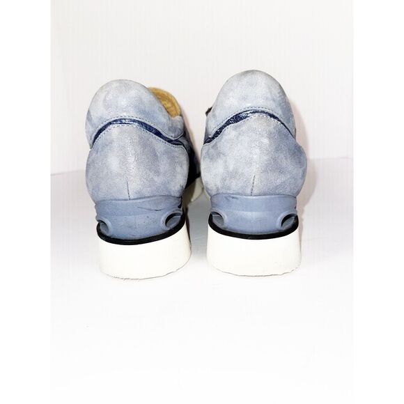 Softwaves Suede Platform Sneaker Loafer Dusty Blue Metallic Perforated 37/6.5 - Picture 8 of 16